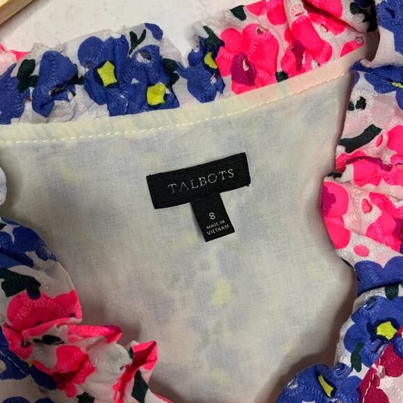 New Talbots Cotton Bright Floral Eyelet Crochet Sleeveless Dress Size 8 - Picture 5 of 10